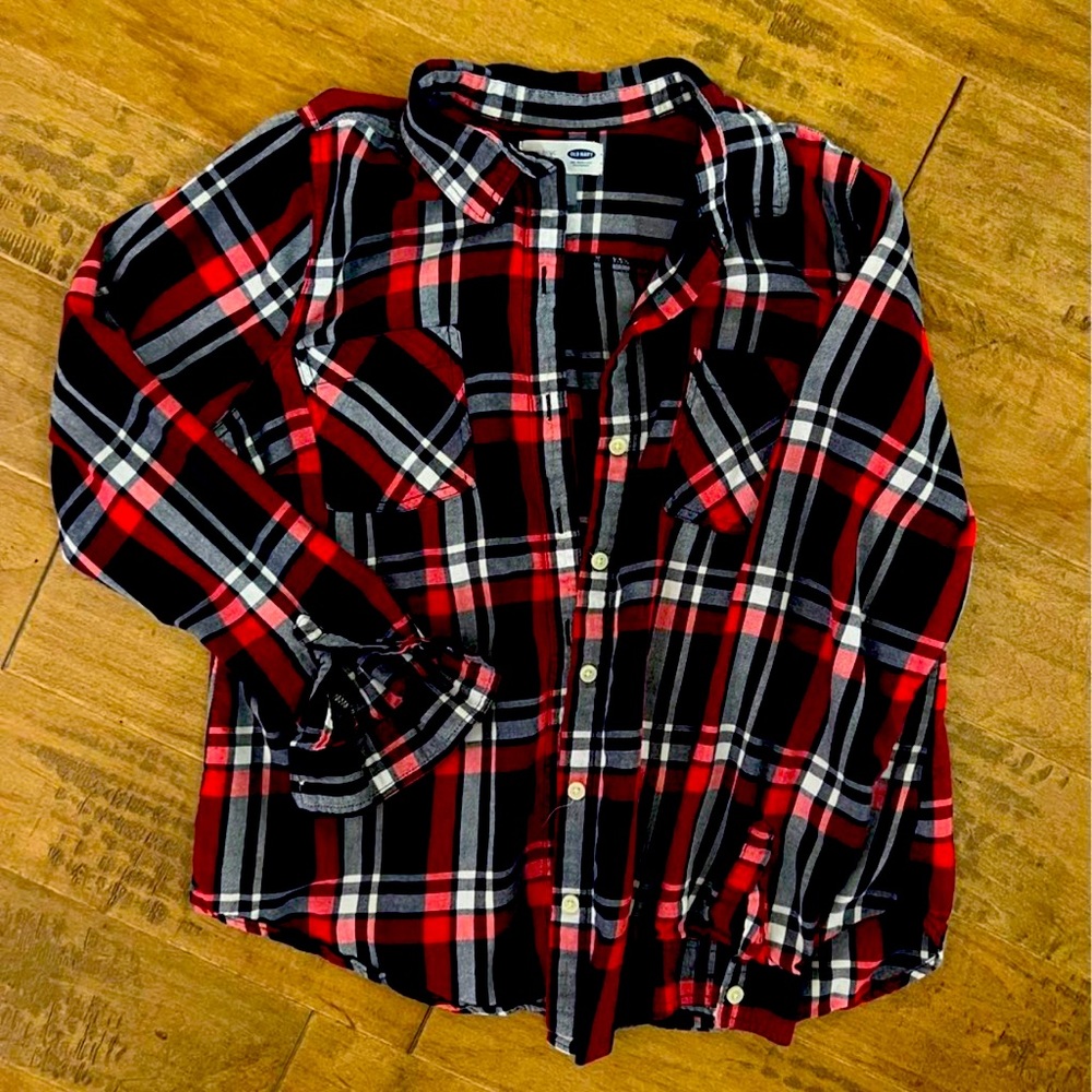 Old Navy Women’s Red and Blue Plaid Shirt Size L